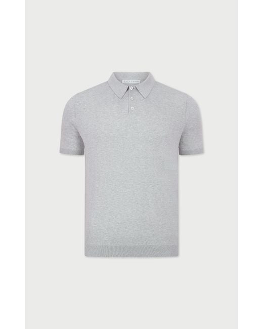 Paul James Knitwear Gray Neutrals Ultra Fine Cotton Earl Short Sleeve Polo Shirt for men