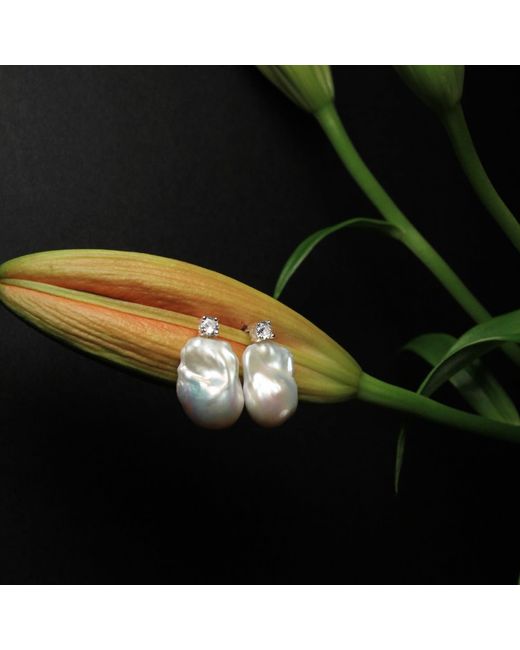 Ninemoo White Gleaming Baroque Pearl Earrings