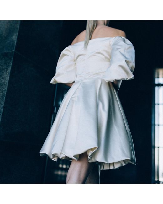 MIONÈ Natural Silk Dress With Puff Sleeves