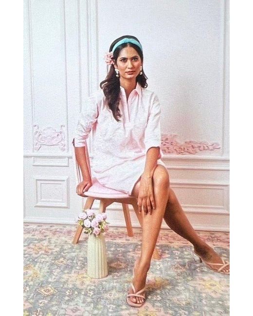 NoLoGo-chic Pink Short Tourist Dress With Embroidery Cotton Pale