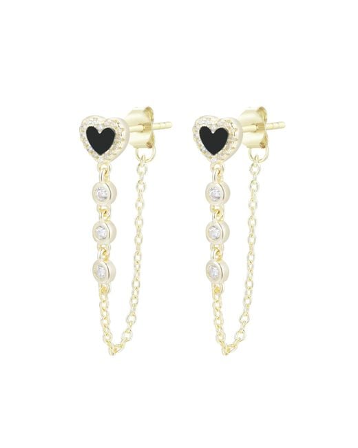 KAMARIA Blue Heart Chain Stud Earrings With Crystals