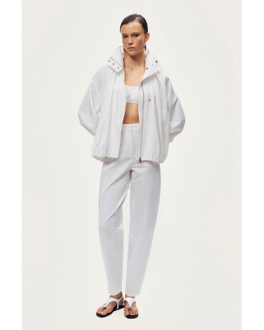 Nocturne White Oversized Zip-Front Jacket