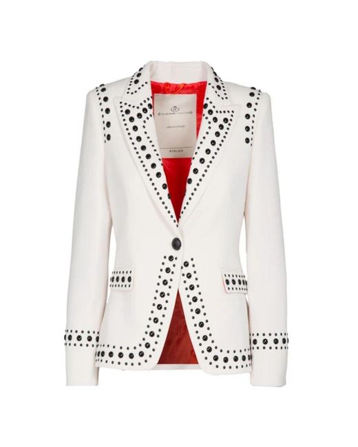 The Extreme Collection White Neutrals Blazer With Bold Stud Accents Rock Star