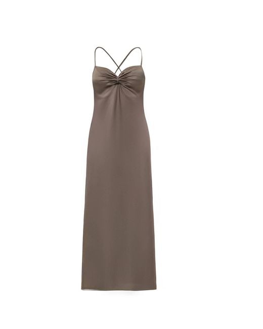 Incantevole Milano Brown Silk Ruched Bust Long Dress