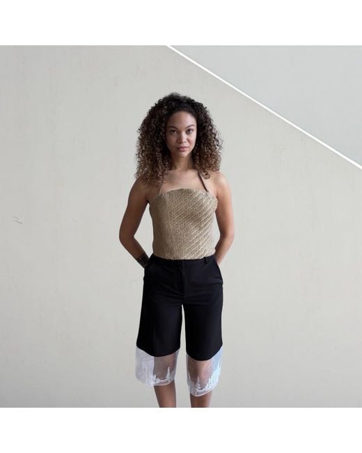 London Atelier Byproduct Natural Neutrals Raffia Multi-Wear Corset Crop Top