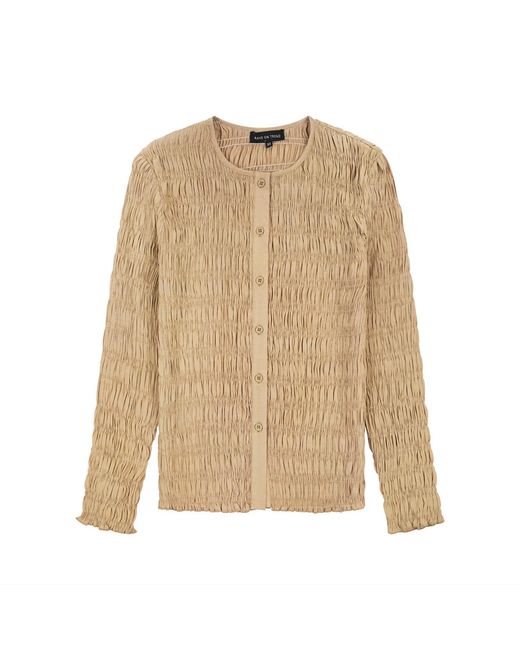 Rave on Trend Natural Ruched Button-Down Top