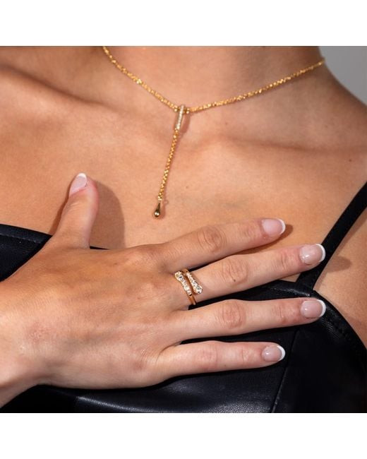 Lucy Quartermaine Metallic Cross Over Skinny Drip Ring With Topaz