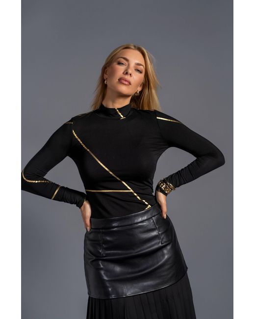 Esther Saadia Black Geometric Mock Neck Kintsugi