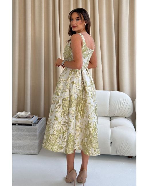 Girl In Mind Yellow Camelia Sweetheart Neckline Midi Dress Floral