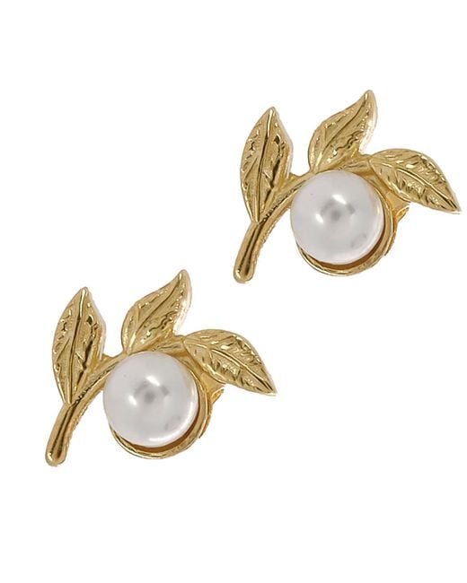 Ebru Jewelry Metallic Cleopatra Pearl Floral Earrings