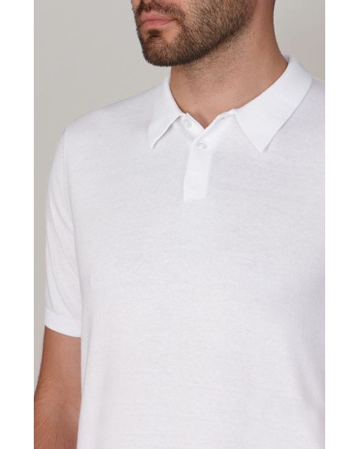 Paul James Knitwear White Ultra Fine Cotton Earl Short Sleeve Polo Shirt for men