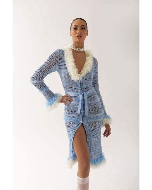 Andreeva Blue Baby Rose Handmade Knit Dress-Cardigan