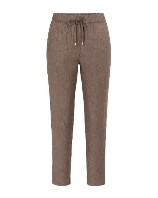 Conquista Brown Long Linen Pants With Tie Detail