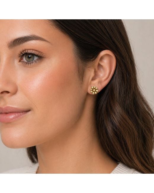 Unaloe Metallic Vermeil Flower Stud Earrings – Contemporary Luxury Floral Designer Studs For