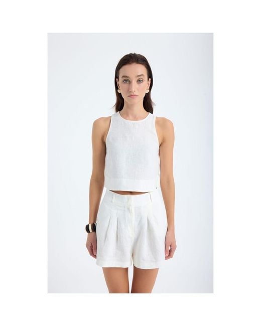 Monlicia White Lena Linen Top