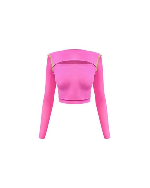 Monosuit Pink Croptop Erratic Long Sleeves