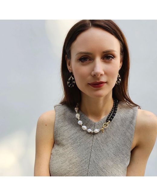 Farra Metallic Teardrop Shaped Obsidian Statement Earrings