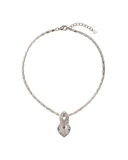 Modenaire Metallic Tone Crystal Heart Pendant Necklace