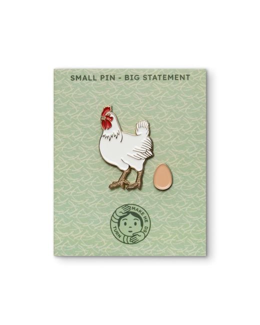 Make Heads Turn White Enamel Pin Chicken & Egg