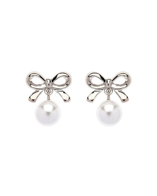Emma Holland Jewellery Metallic Platinum Bow & Pearl Earrings