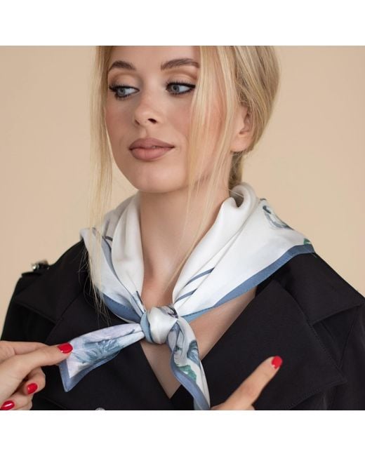 RainSisters Blue Medium Floral Natural Silk Scarf