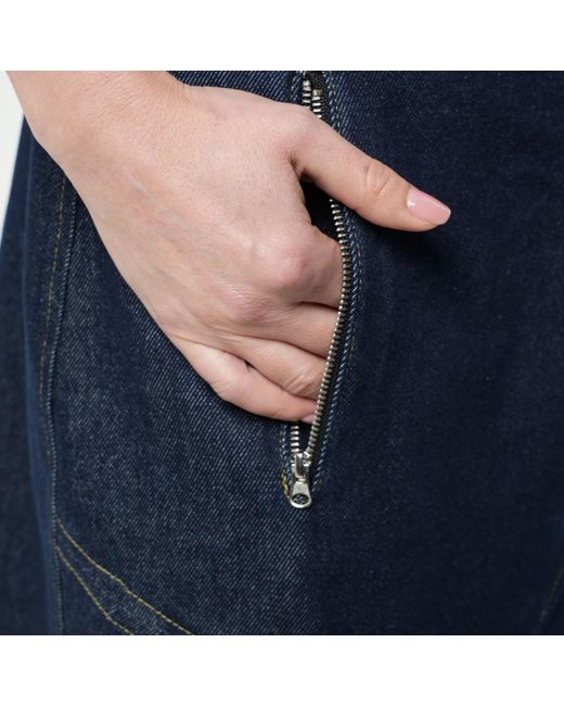 Metamorph Blue Asymmetric Dark Denim Skirt With Zippers