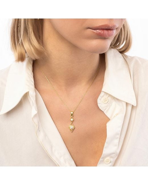 Spero London Metallic Sterling Rhombus 3D Pearl Necklace & Earring Set