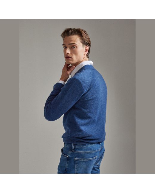 Salts Cashmere Blue Split Neck Polo Sweater