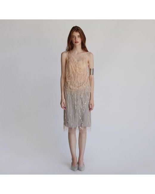 Belsize25 Natural Mayfair Series – Sheer Beaded Tassel Mesh Top