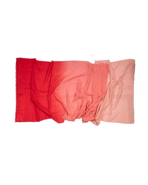 Heritagemoda Red Handwoven Coral Ombré Cashmere Scarf