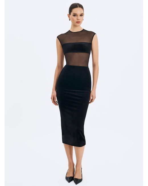 Miss Circle New York Black Quielle Mesh & Velvet Midi Bodycon Dress