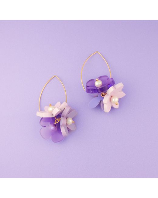 By Chavelli Purple Flowerball Dangly Earrings