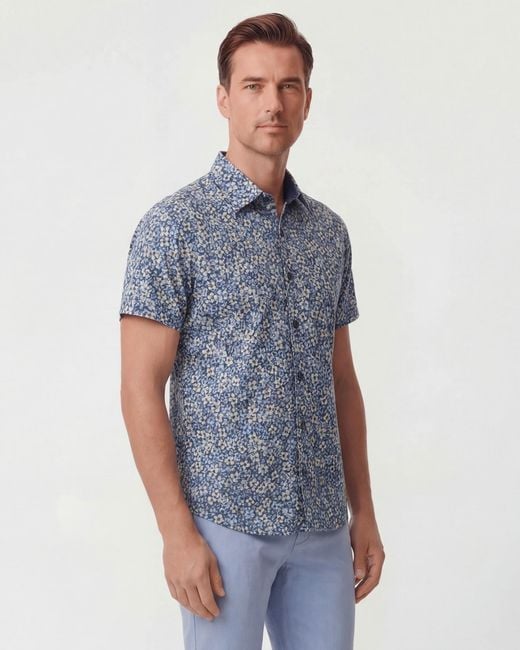 Lords of Harlech Blue Todd Floral Field Knit Shirt for men