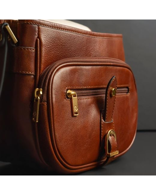 Time Resistance Brown Leather Saddle Bag