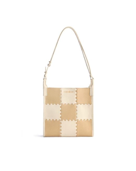 Orange Cube White Medium Square Stitch Tote Bag