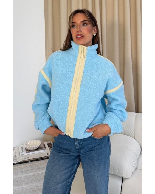 Girl In Mind Blue Lulu Contrast Binding Full Zip Fleece Sky