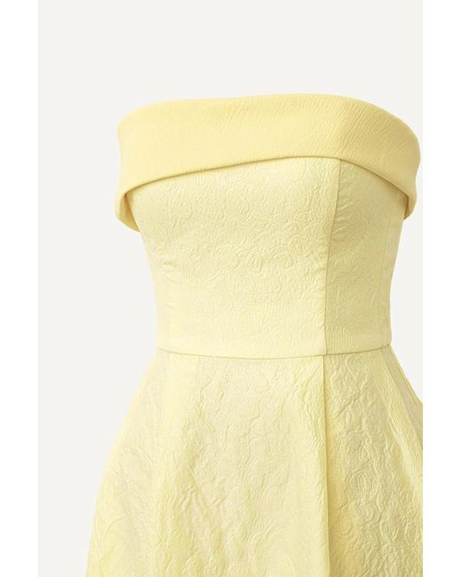 POST MERIDIEM Yellow Jacquard Midi Dress With Satin Turn-Up