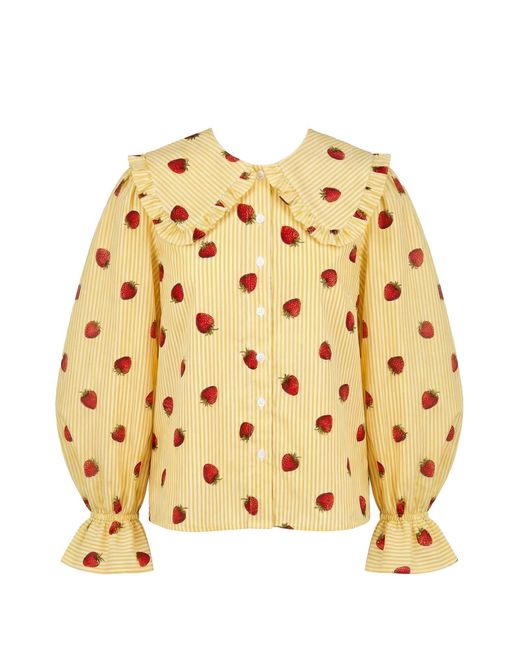 The Well Worn Metallic Strawberry Print Cotton Luna Blouse