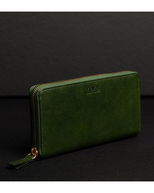 Time Resistance Green Leather Continental Wallet