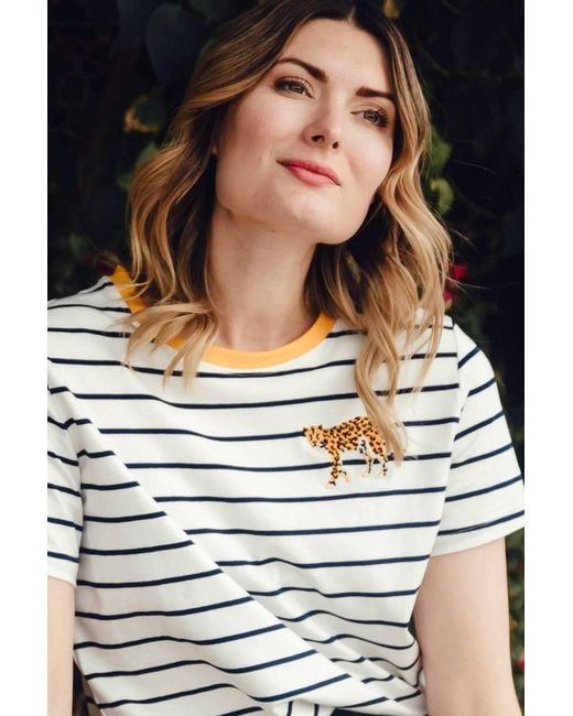 Sugarhill White Maggie T-Shirt, Off, Leopard Embroidery