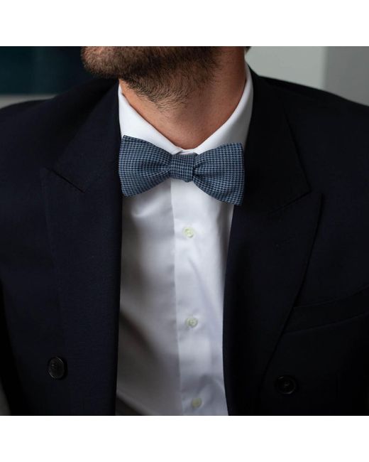 LE COLONEL Blue Houndstooth Bow Tie for men