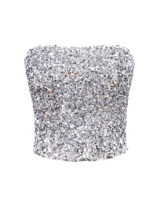 Riviera Soirée White Poppy Sequins Strapless Top
