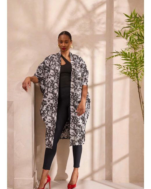 Lioness by Tf Black Monochrome Brocade Kimono Jacket