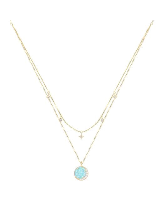 KAMARIA Metallic Opal Moon & Star Charm Double Layering Necklace