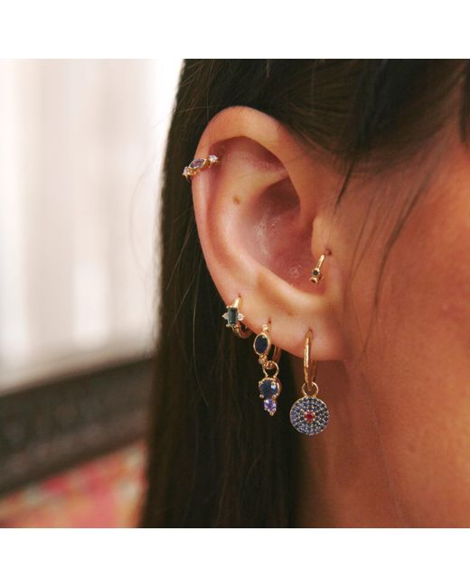 Zohreh Blue London Topaz & Diamond Baguette Huggie Hoop Earring Pair 9K