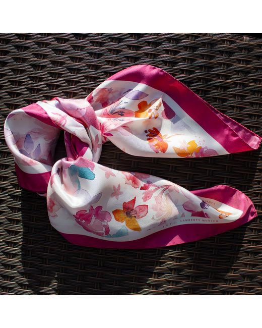 Lamberty Munich Pink Inky Blooms Italian Mulberry Silk Scarf Rose