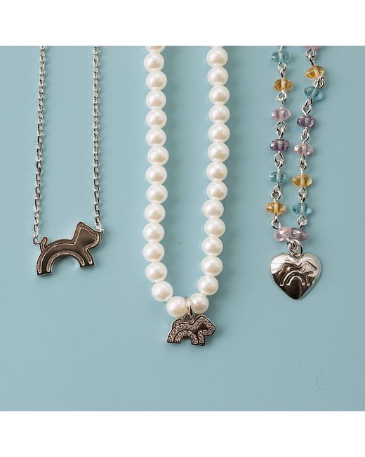 Cloud Haven Metallic Faux-Pearl Logo Pendant Necklace