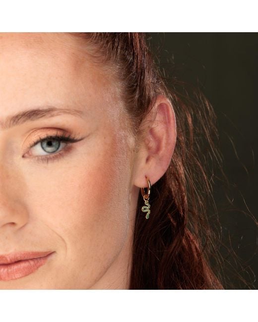 Scream Pretty Metallic Emerald Snake Charm Hoop Earrings