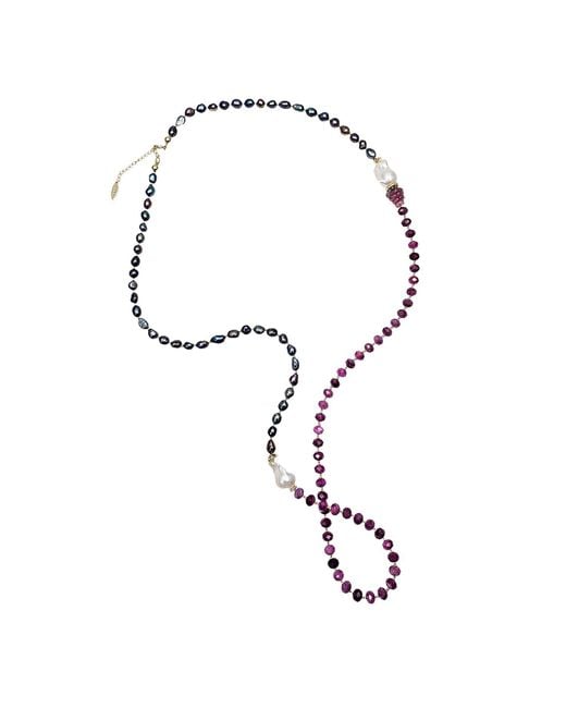 Farra Purple Pearls With Agate And Baroque Pearls Long Necklace