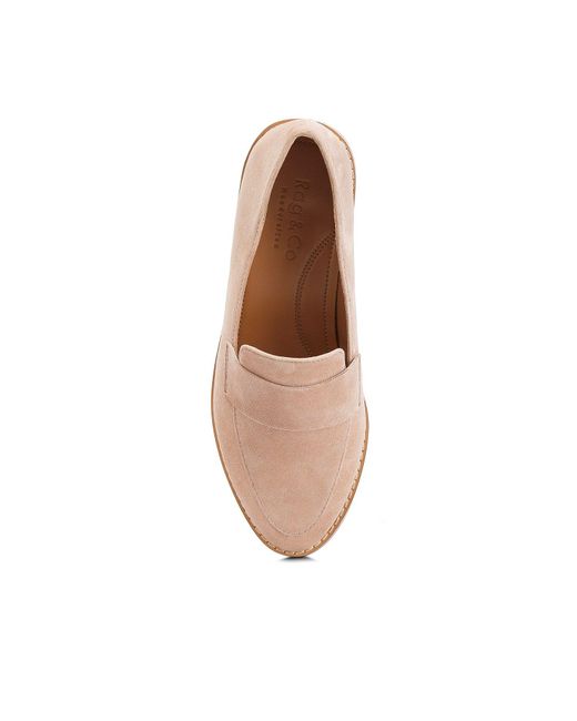 Rag & Co Brown Neutrals Zofia Suede Penny Loafers In Nude